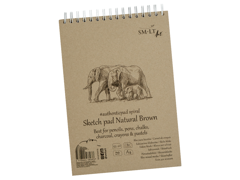 Eskizams bloknotas Smlt Art Authentic A4/135g 80 lapų spiralinis ruda