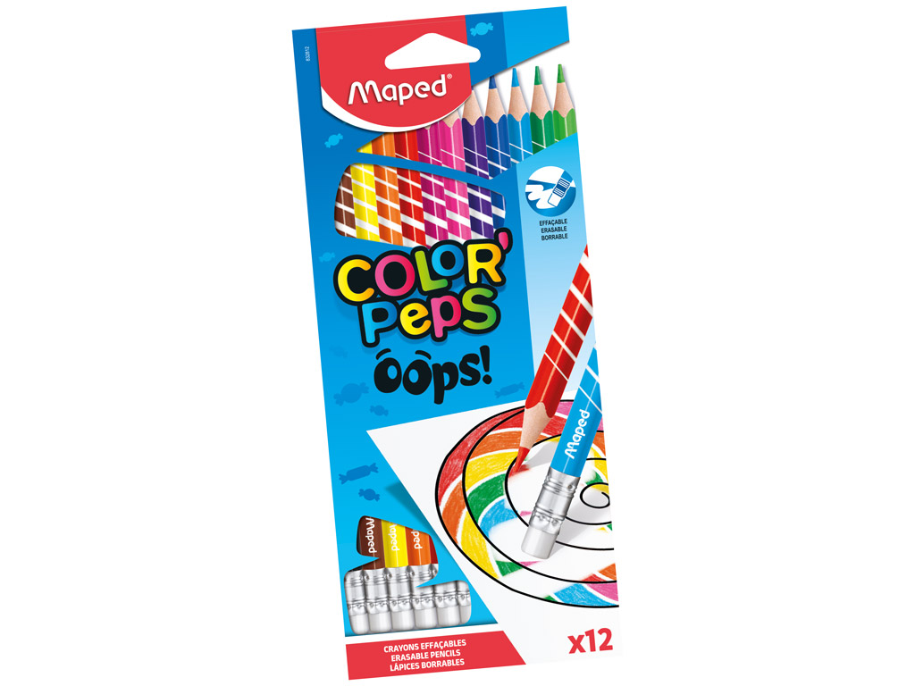 Värvipliiats puiduvaba ColorPeps Oops! 12tk kummiga