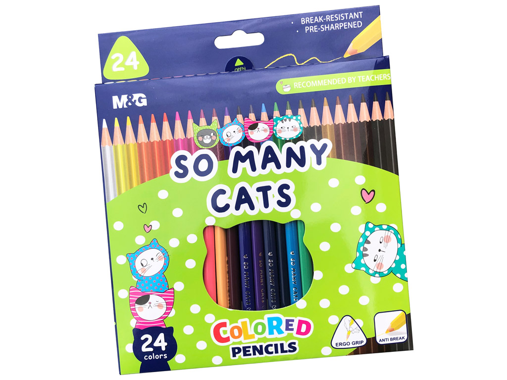 Spalvotas pieštukas M&G So Many Cats 24vnt.