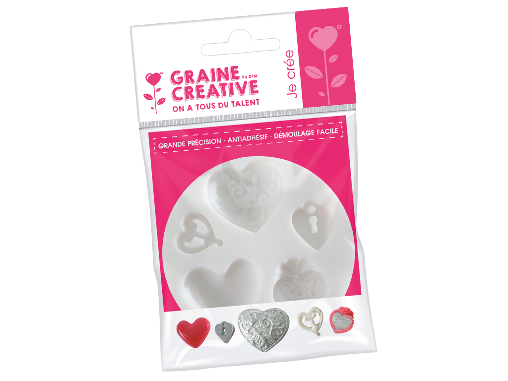 Silicone casting mould mini Graine Creative d=7 hearts on blister