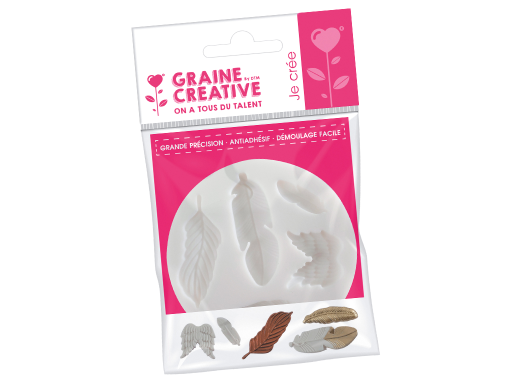 Silicone casting mould mini Graine Creative d=7 feathers on blister