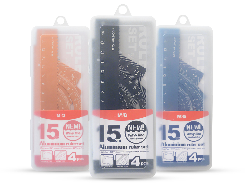 Joonlaua komplekt metallist M&G 15cm assortii plastikkarbis