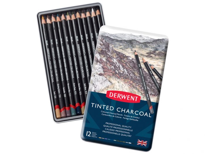 Anglinis pieštukas Derwent Tinted Charcoal metalinė dėžutė - 1/2