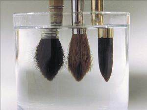 Squirrel, sable and synhtetic haired brushes when submerged in water