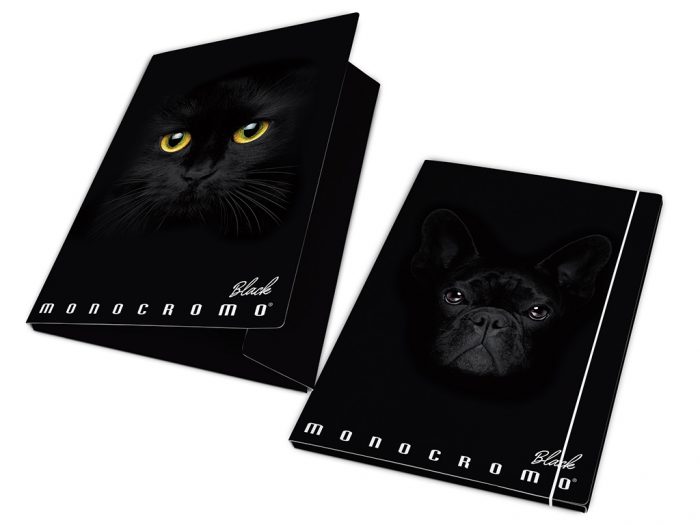 3 flap file folder Pigna Monocromo Black with bands - 1/2