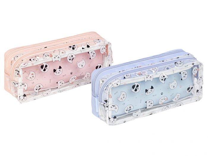 Pencil case Viquel square double zip Miaou - 1/3