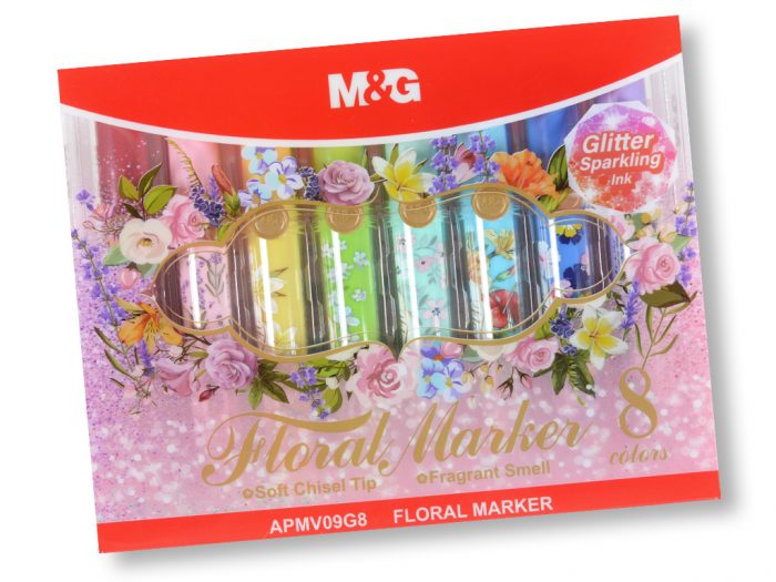 Marķieris komplekts M&G Floral Glitter ar smaržu - 1/4